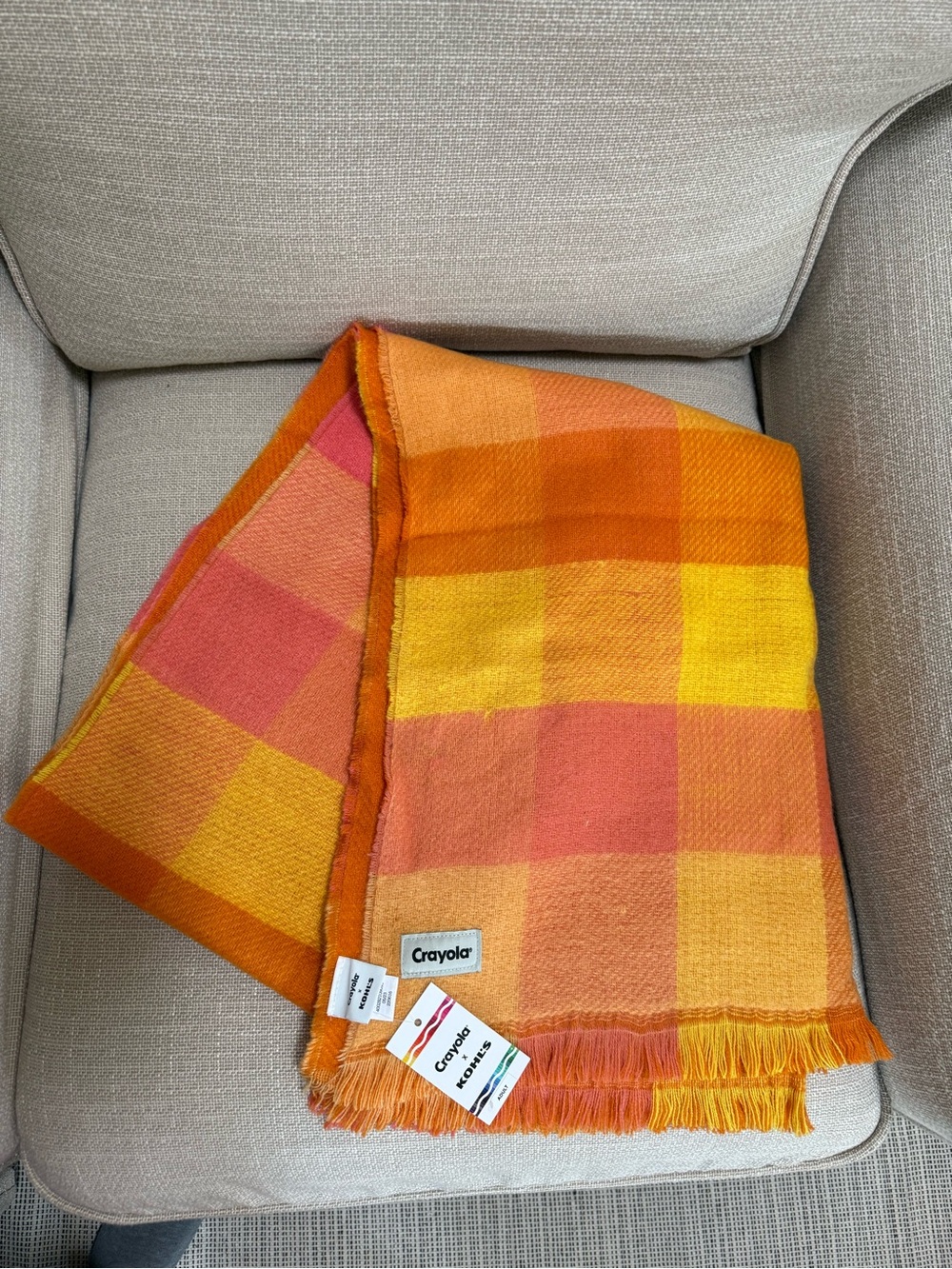 Crayola x Kohls Orange & Yellow Checked Oversize Throw Style Scard